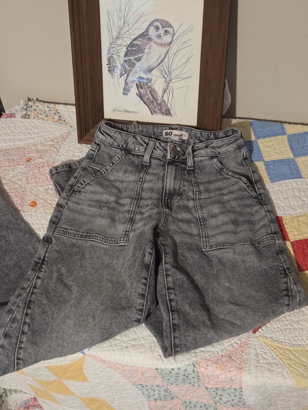 SO Washed Black Grey toned women's jeans high rise wide leg SO brand size 3/26W